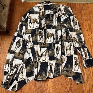 🏇 VINTAGE Horse Patterned Shirt Funny Large Cotton Traders Sport Vintage